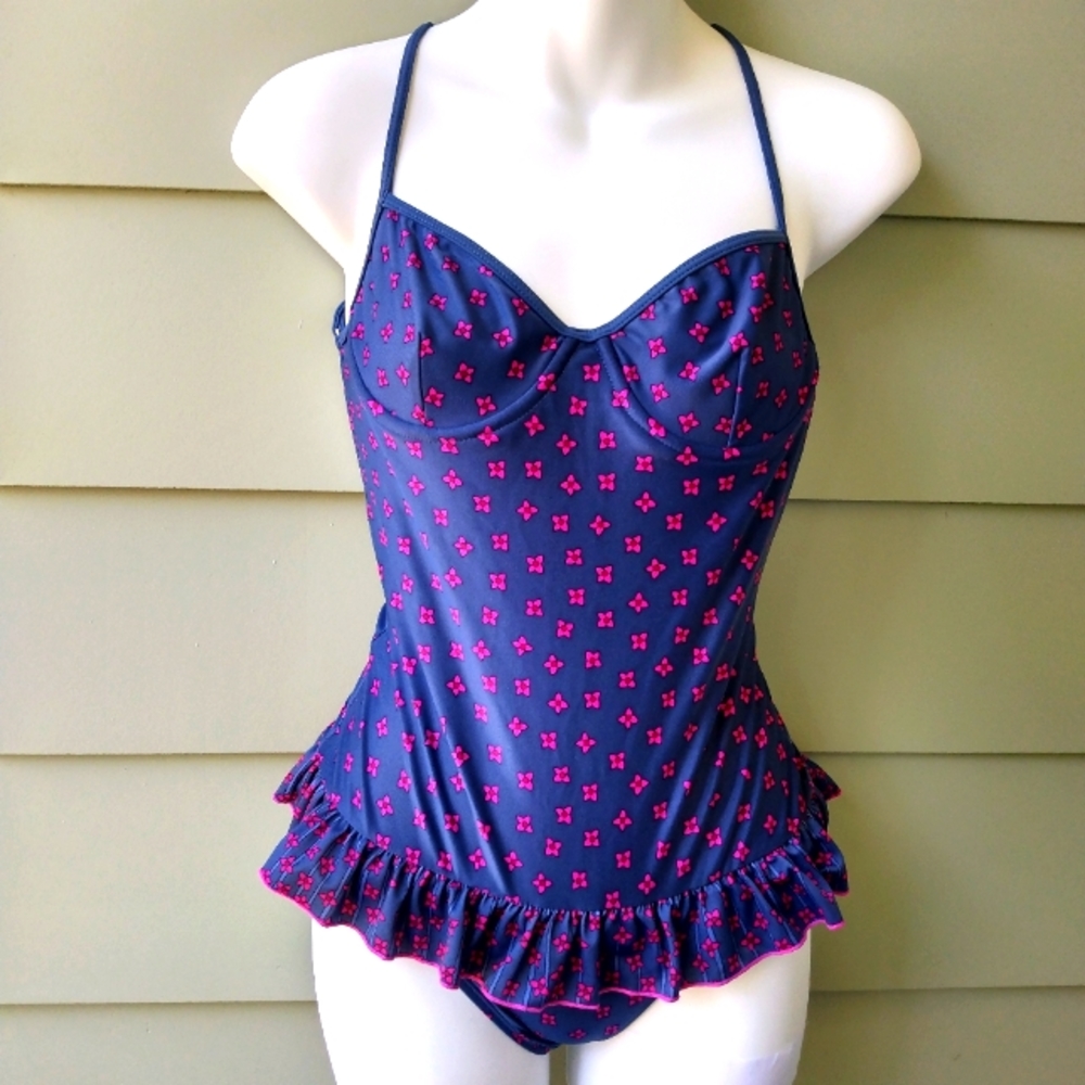 Marc Jacobs Wired One Piece Swimsuit Blue & Pink Small